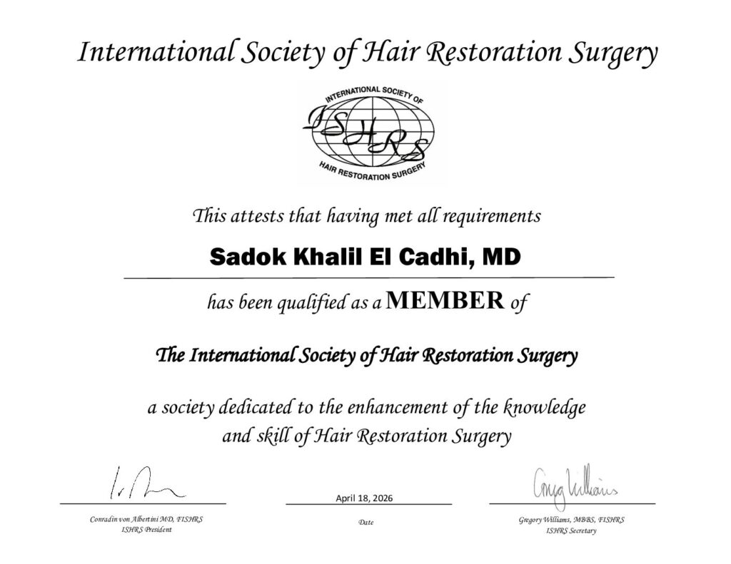 Certificat ISHRS Full Member — Dr Khalil El Cadhi