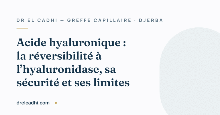 Illustration titrée de l’article « Acide hyaluronique : la réversibilité à l’hyaluronidase, sa sécurité et ses limites » — drelcadhi.com