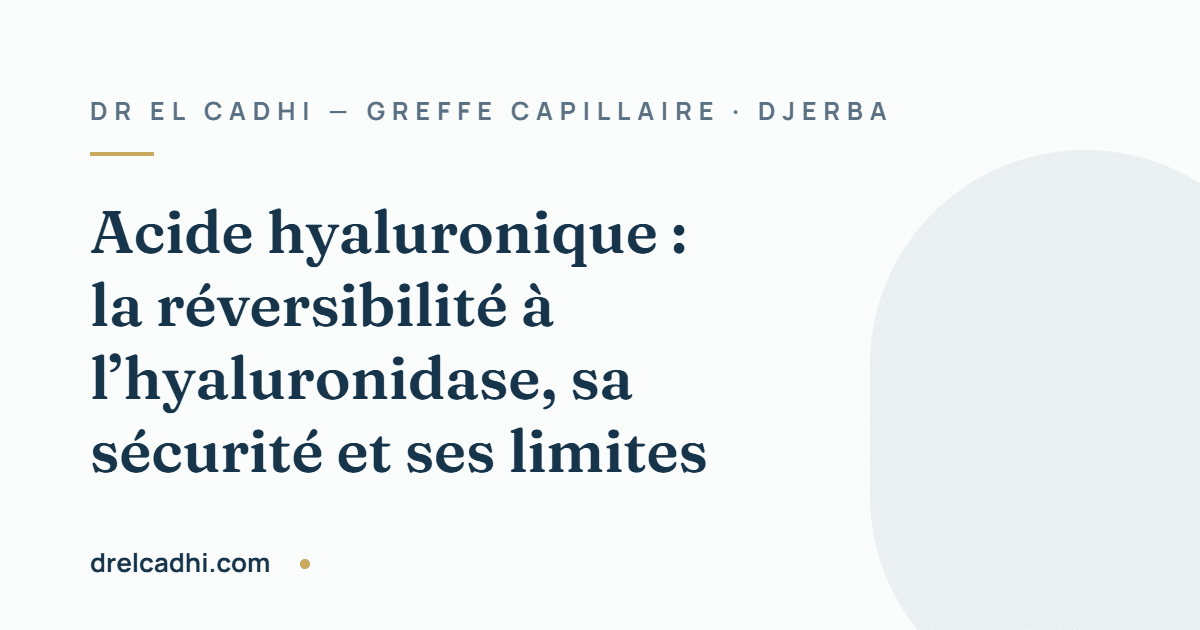 Illustration titrée de l’article « Acide hyaluronique : la réversibilité à l’hyaluronidase, sa sécurité et ses limites » — drelcadhi.com