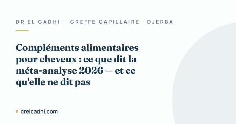 Illustration titrée de l’article « Compléments alimentaires pour cheveux : ce que dit la méta-analyse 2026 — et ce qu'elle ne dit pas »
