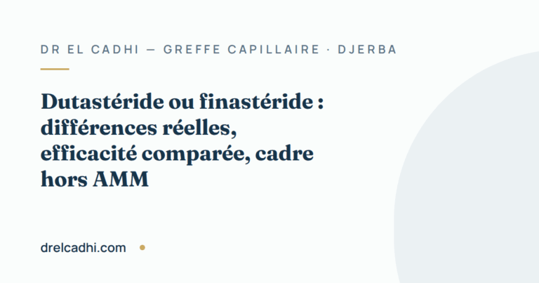 Illustration titrée de l’article « Dutastéride ou finastéride : différences réelles, efficacité comparée, cadre hors AMM »