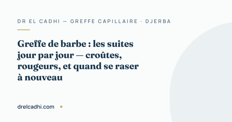 Illustration titrée de l’article « Greffe de barbe : les suites jour par jour — croûtes, rougeurs, et quand se raser à nouveau »