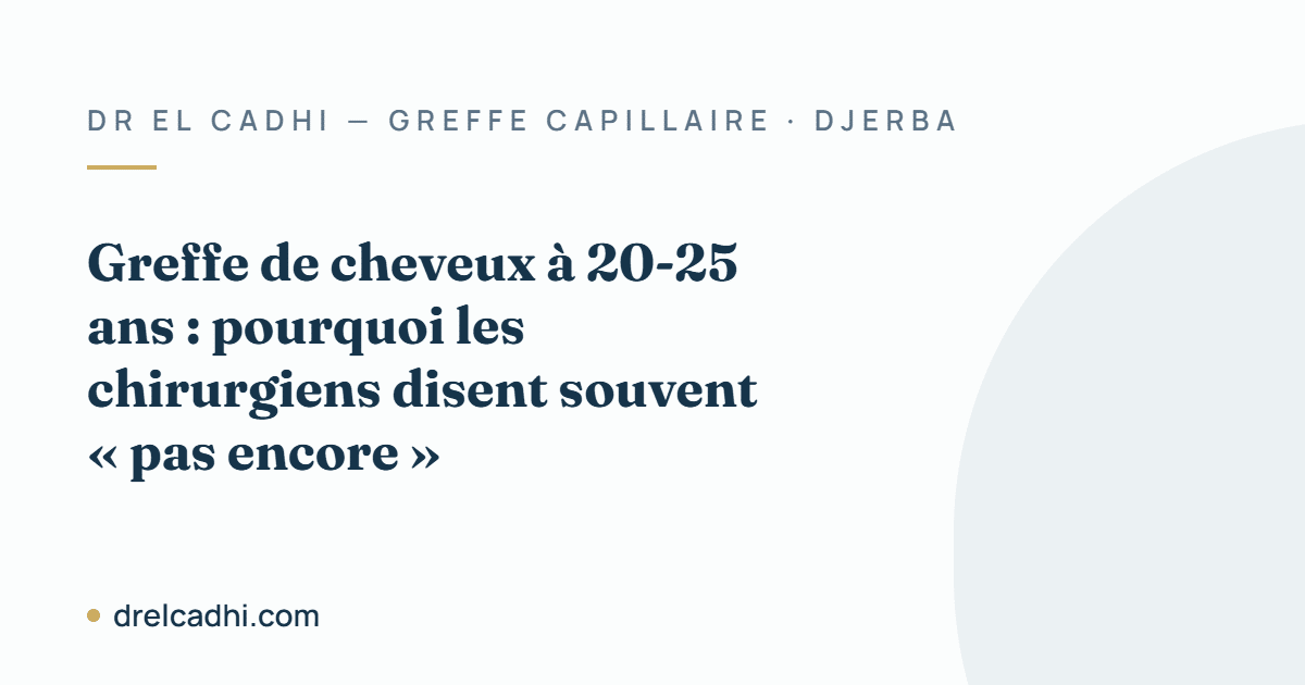 Illustration titrée de l’article « Greffe de cheveux à 20-25 ans : pourquoi les chirurgiens disent souvent « pas encore » »
