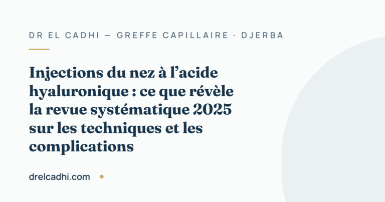 Illustration titrée de l’article « Injections du nez à l’acide hyaluronique : ce que révèle la revue systématique 2025 sur les techniques et les complications »