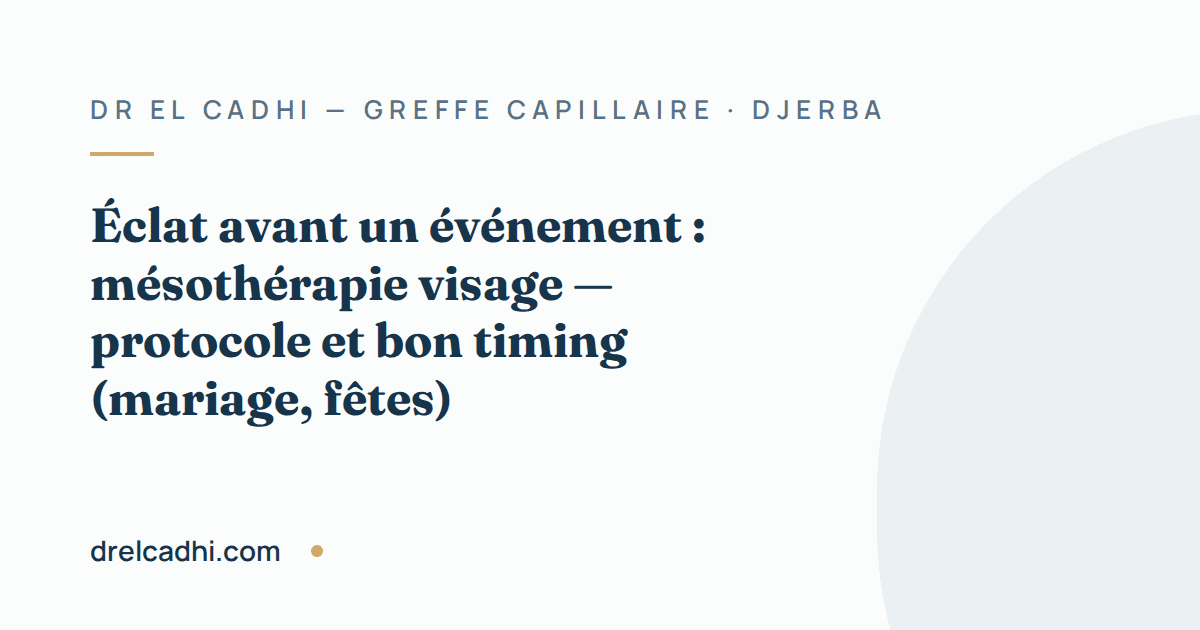 Illustration titrée de l’article « Éclat avant un événement : mésothérapie visage — protocole et bon timing (mariage, fêtes) »