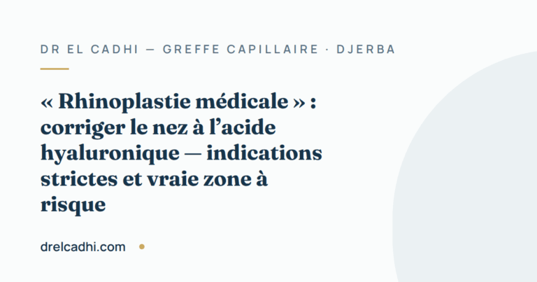 Illustration titrée de l’article « « Rhinoplastie médicale » : corriger le nez à l’acide hyaluronique — indications strictes et vraie zone à risque »