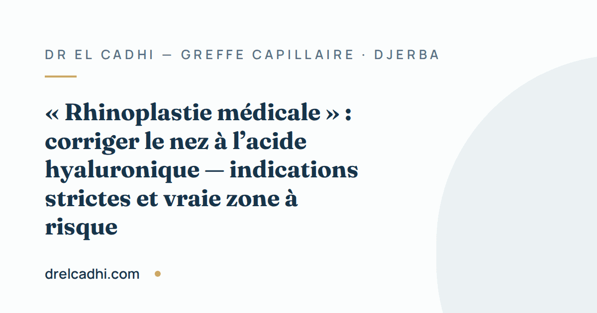 Illustration titrée de l’article « « Rhinoplastie médicale » : corriger le nez à l’acide hyaluronique — indications strictes et vraie zone à risque »