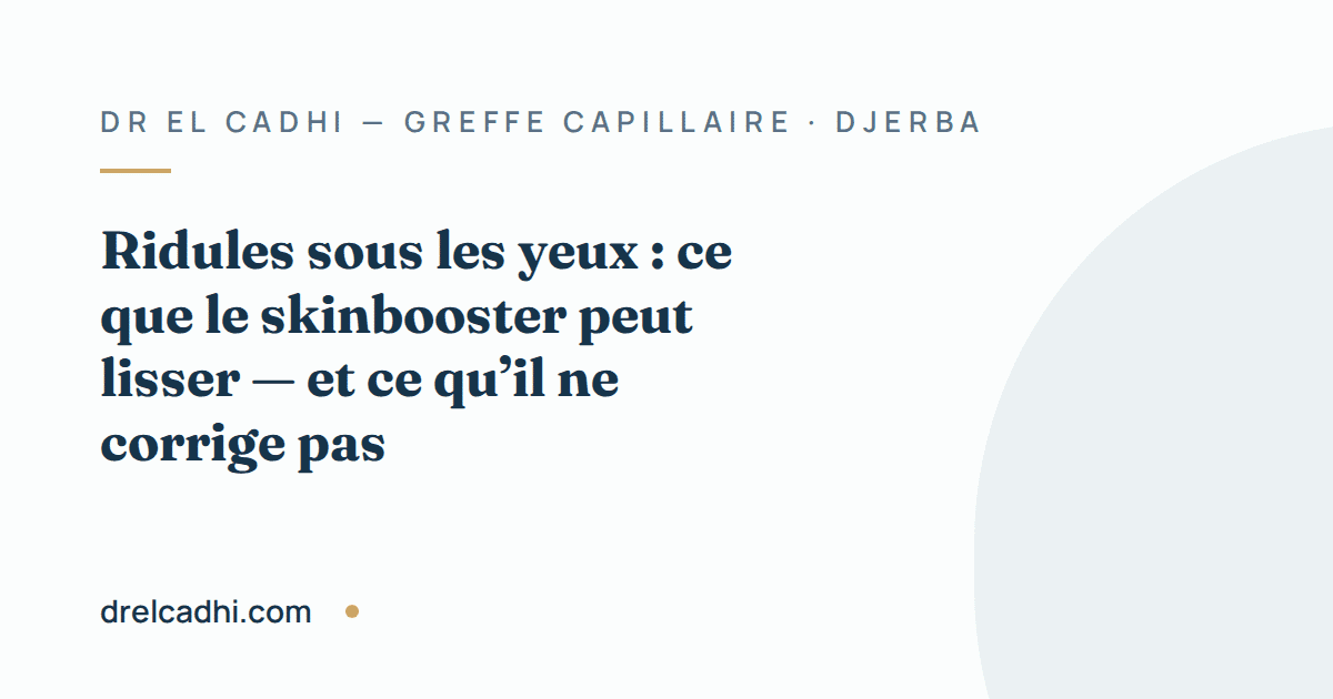 Illustration titrée de l’article « Ridules sous les yeux : ce que le skinbooster peut lisser — et ce qu’il ne corrige pas »